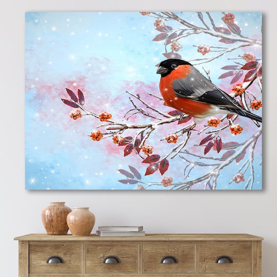 Designart - Two Bright Bird Bullfinch Bird Sitting On A Branch